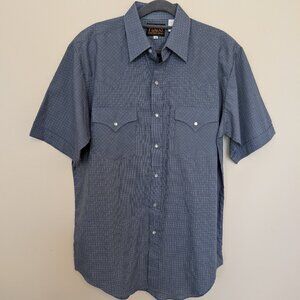 Plains Western Wear Pearl Snap front shirt blue white check Medium EUC
